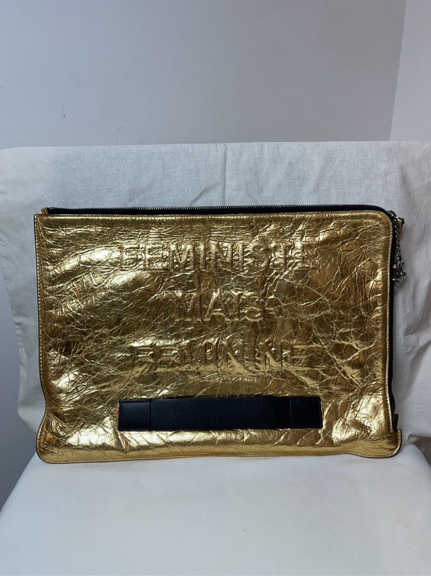 Chanel evening clutch pouch handbag gold