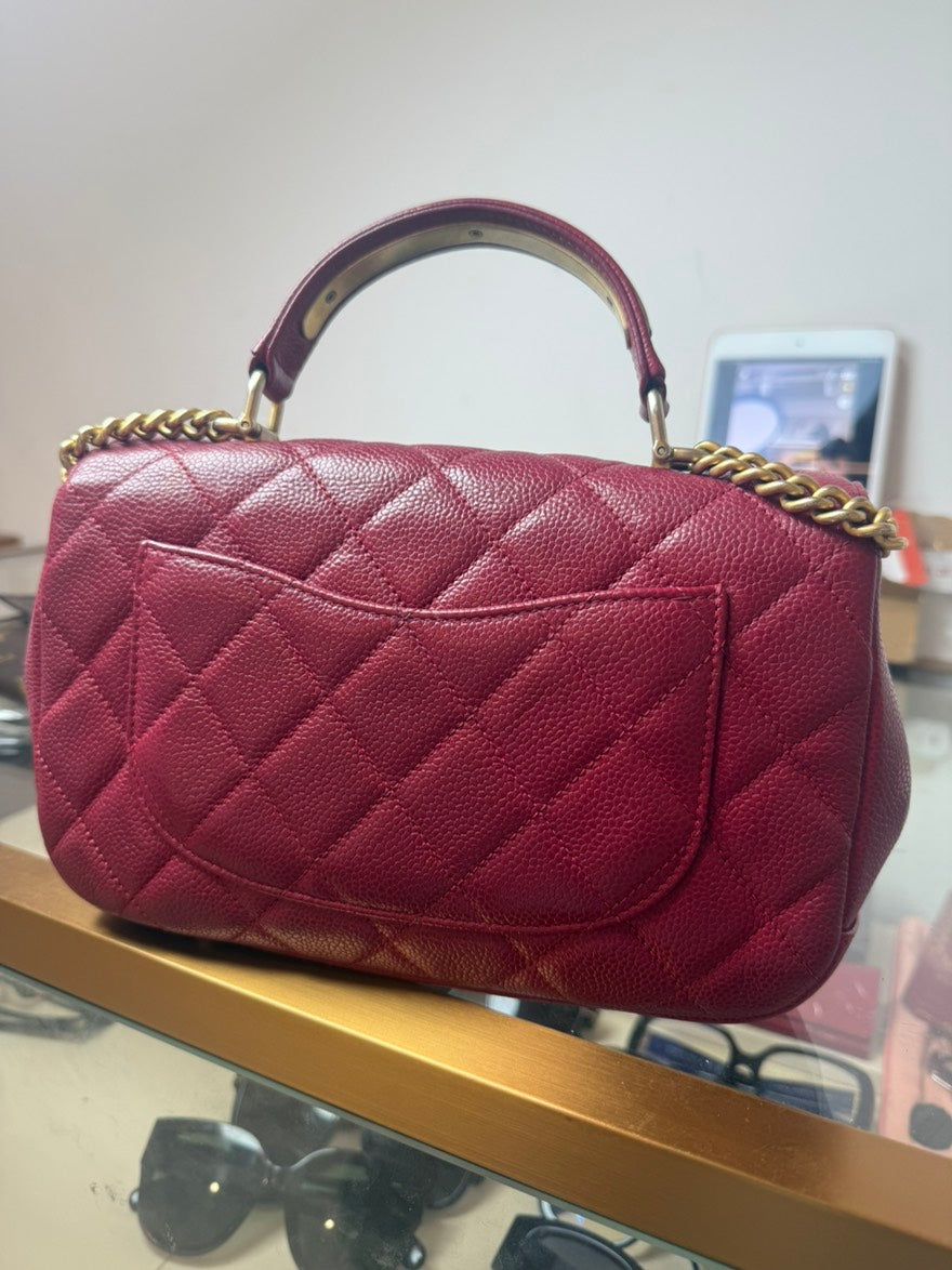 preloved Chanel handle crossbody caviar red medium