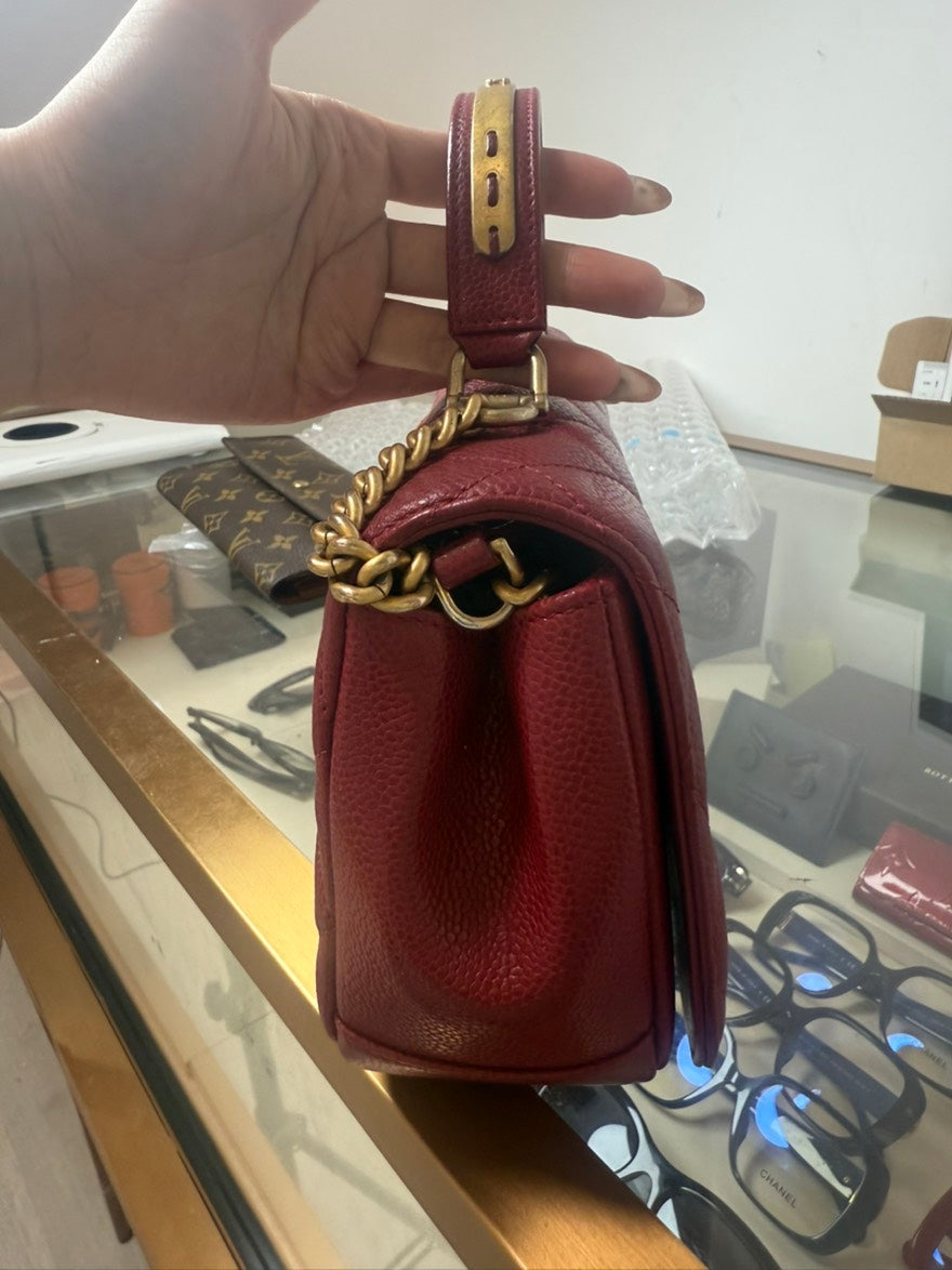 preloved Chanel handle crossbody caviar red medium