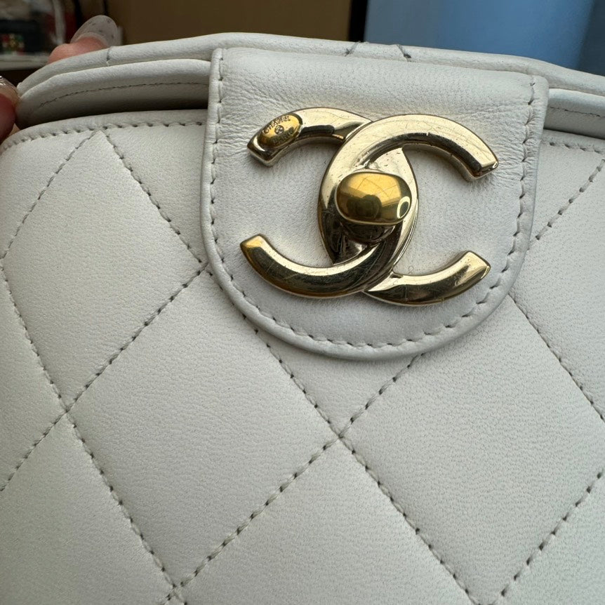 Chanel  Beige Diamond Quilted Leather Top Handle Bag