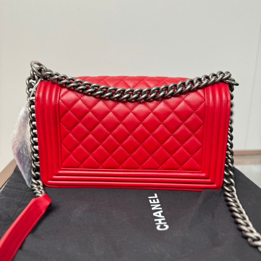 Chanel Boy Bag Red Lambskin Crossbody Bag