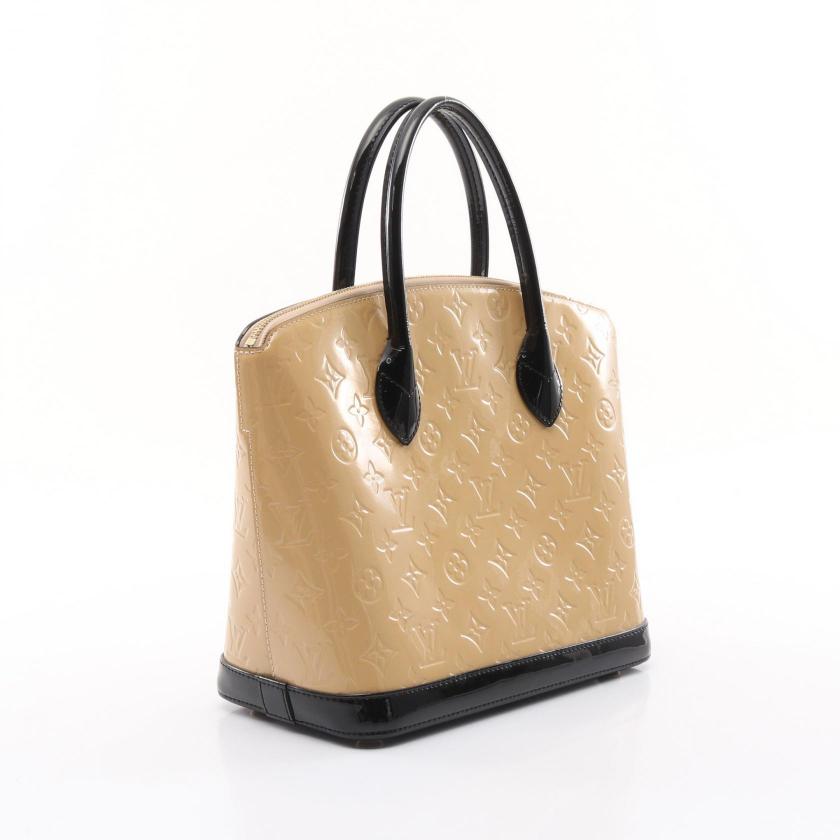 LOUIS VUITTON Lockit PM Monogram Vernis Dune Handbag Beige Black Leather