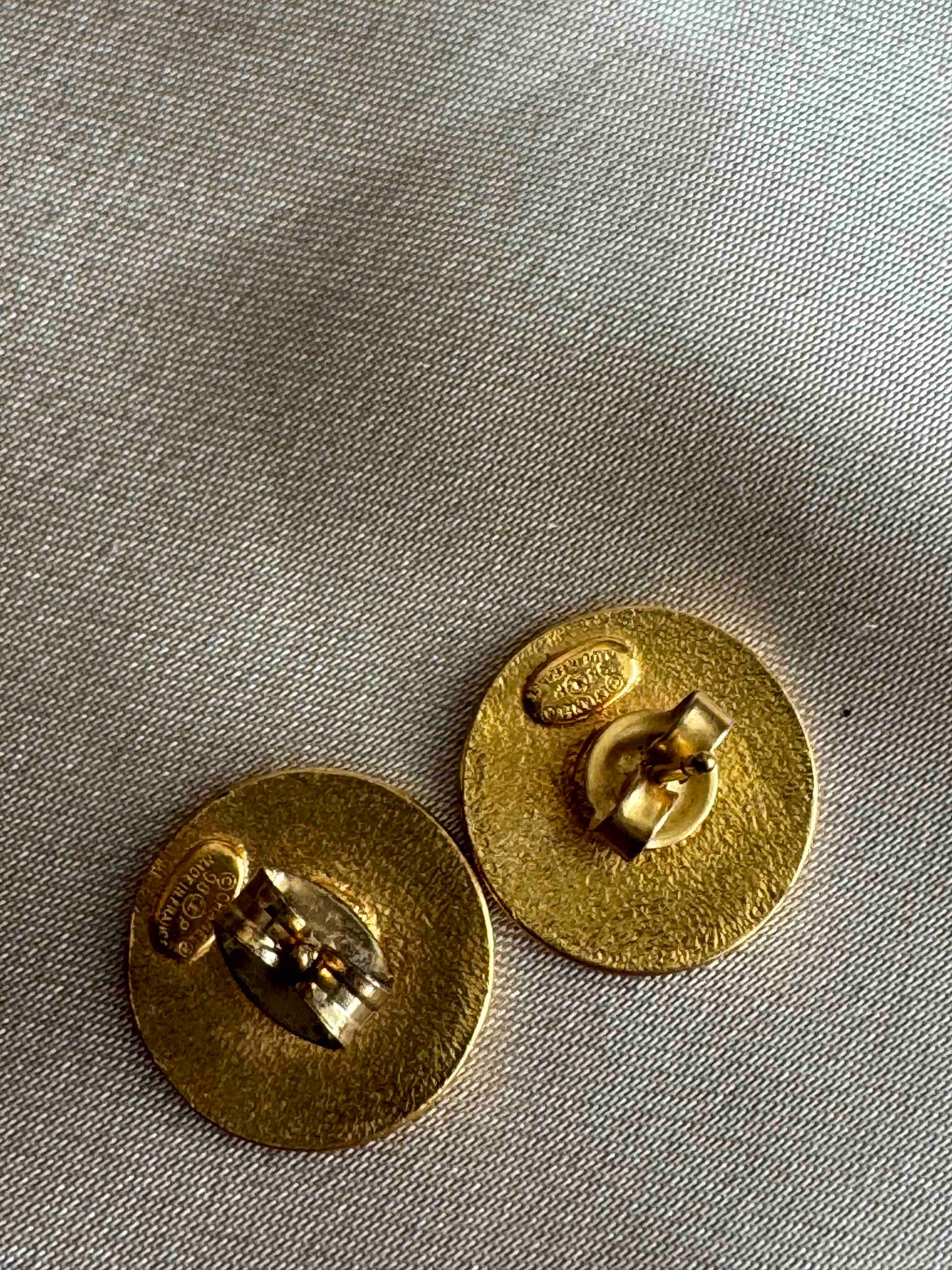 Chanel Paris Stud Earrings Gold Tone   RE91430900