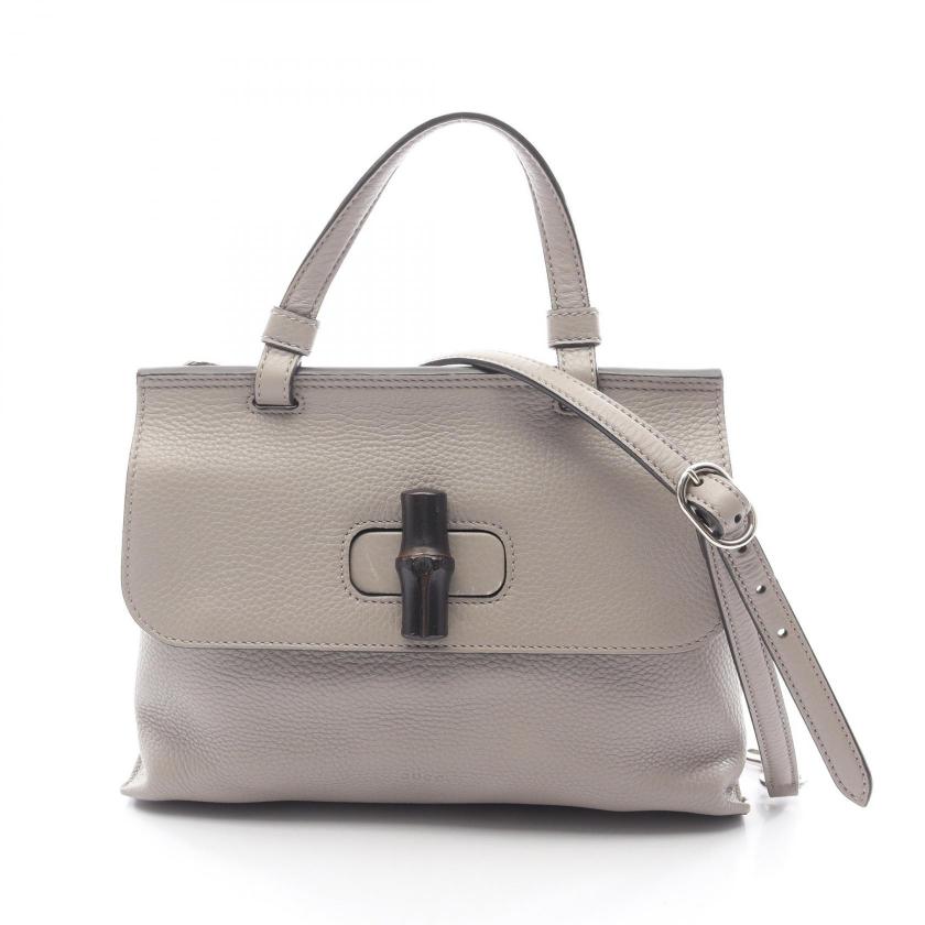 GUCCI Bamboo daily Handbag leather Light gray 2WAY 2104102446907