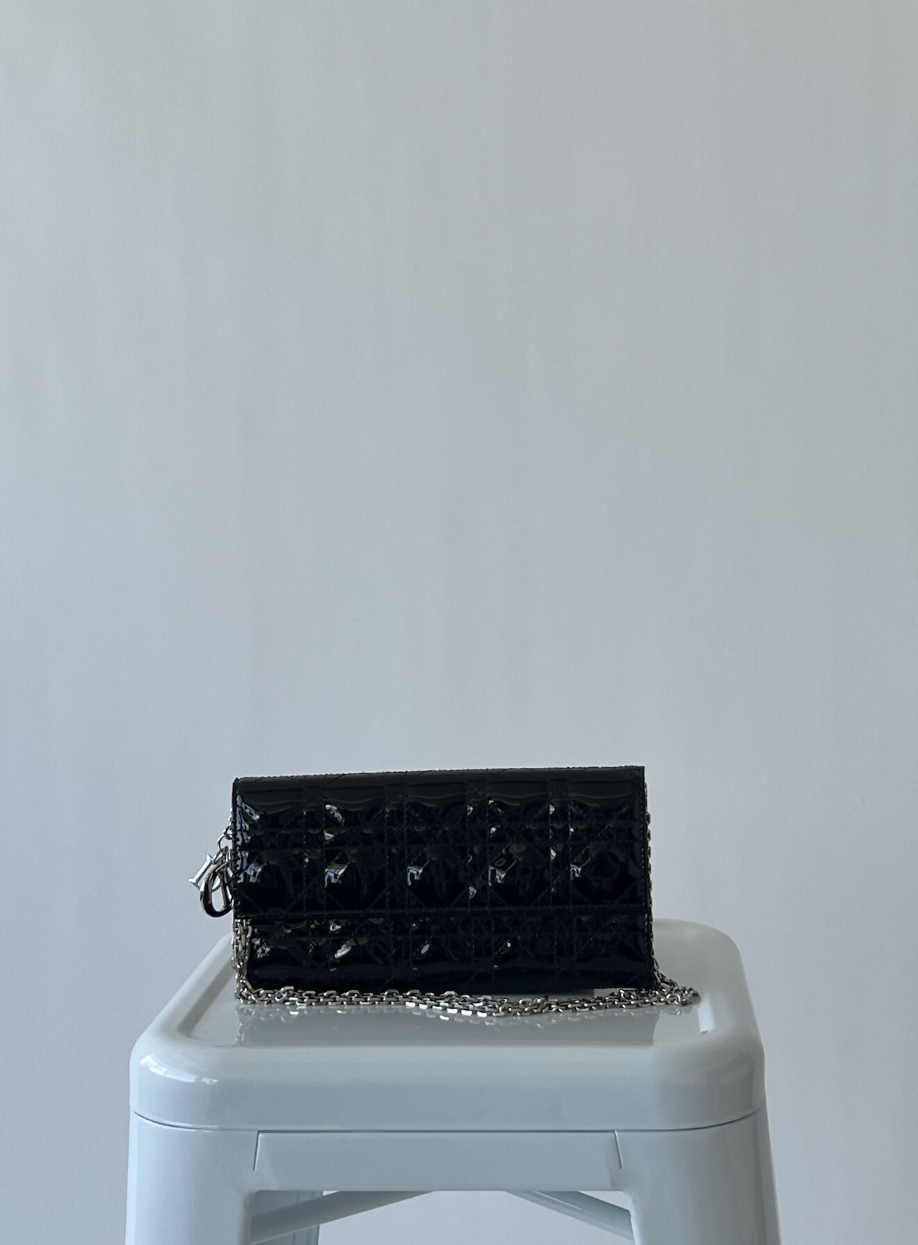 Dior Handbag Lady Pouch - hardware Leather Patent Silver