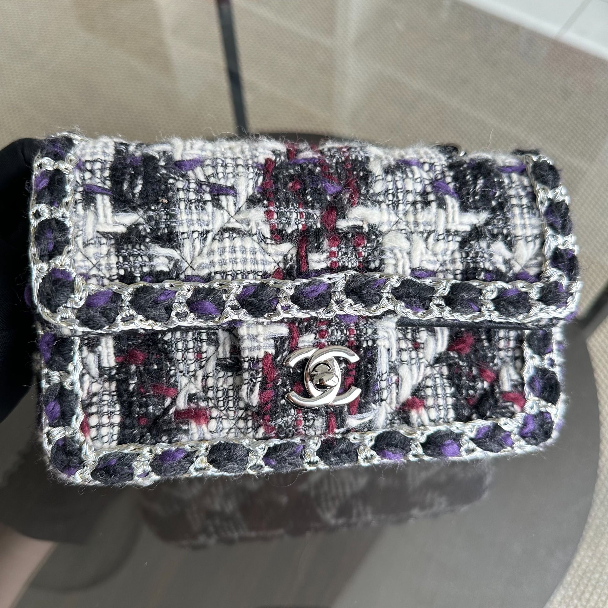 *Rare* Chanel Classic Flap Tweed - 20CM Mini Rectangle White Black SHW No 28