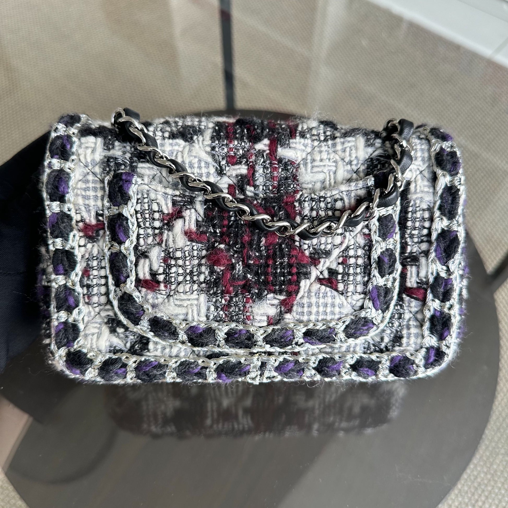 *Rare* Chanel Classic Flap Tweed - 20CM Mini Rectangle White Black SHW No 28