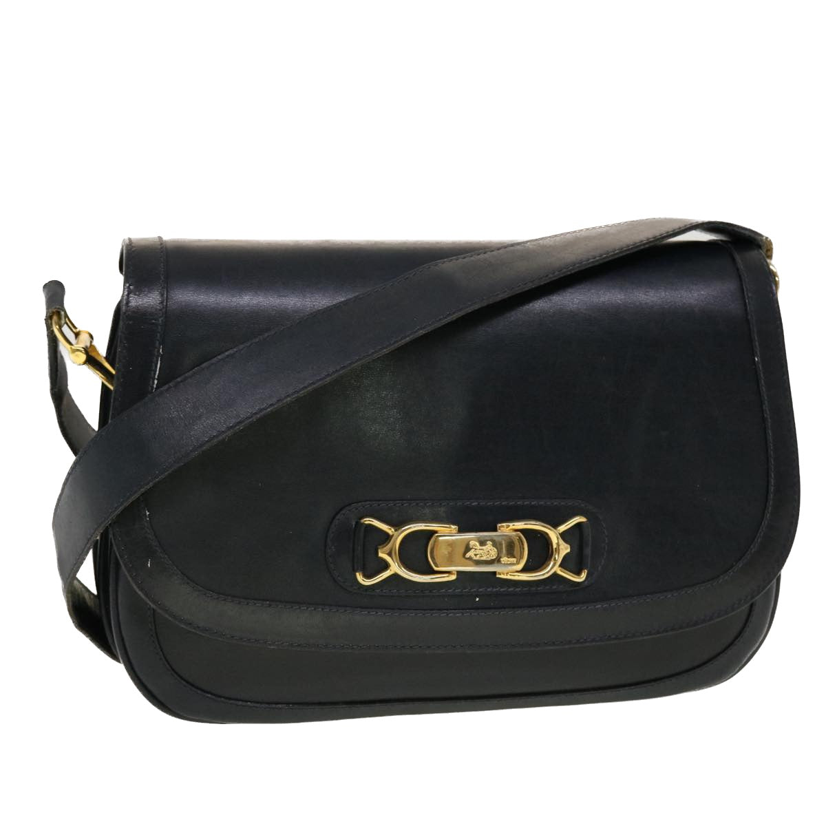 Luxury Horse Carriage Shoulder Bag Navy Rd Leather
