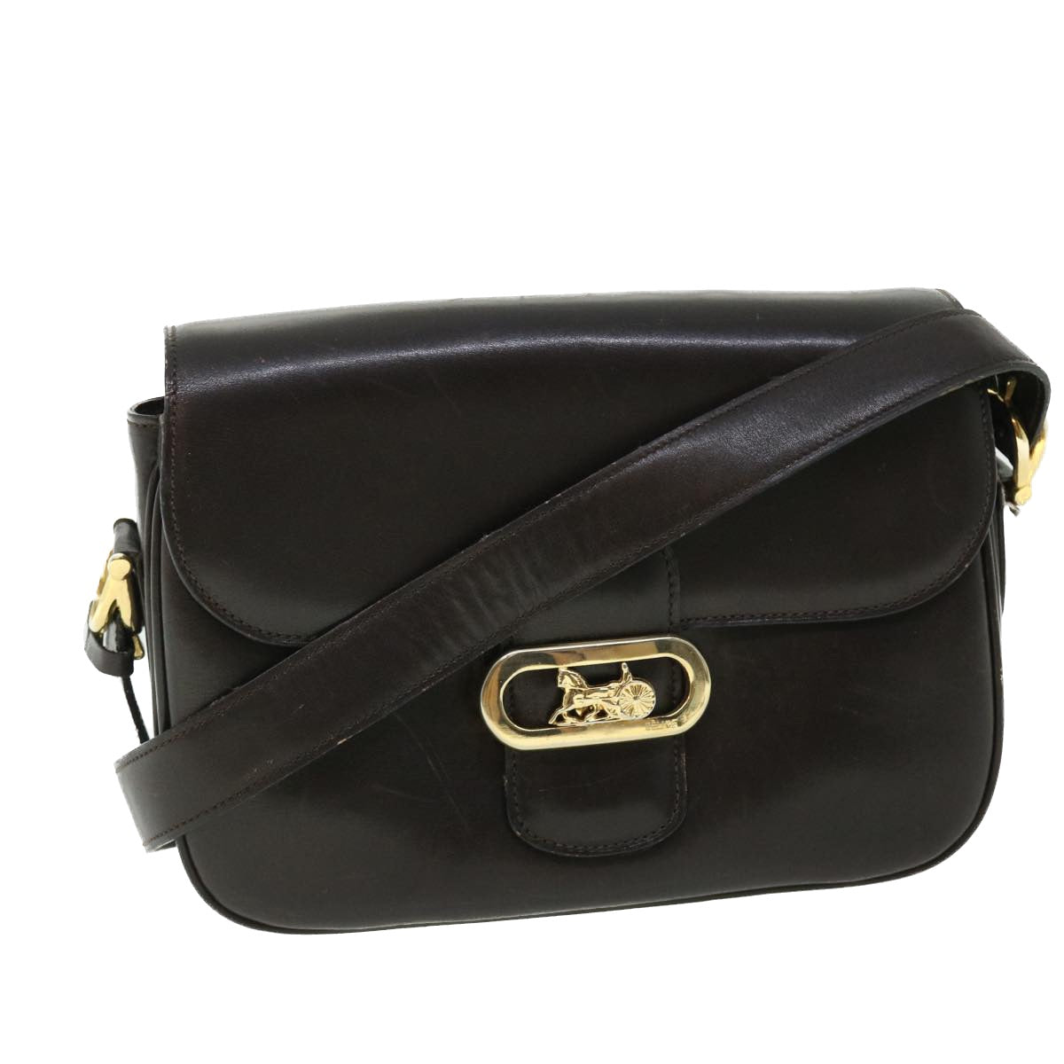 Luxury Horse Carriage Shoulder Bag Rd Leather Brown