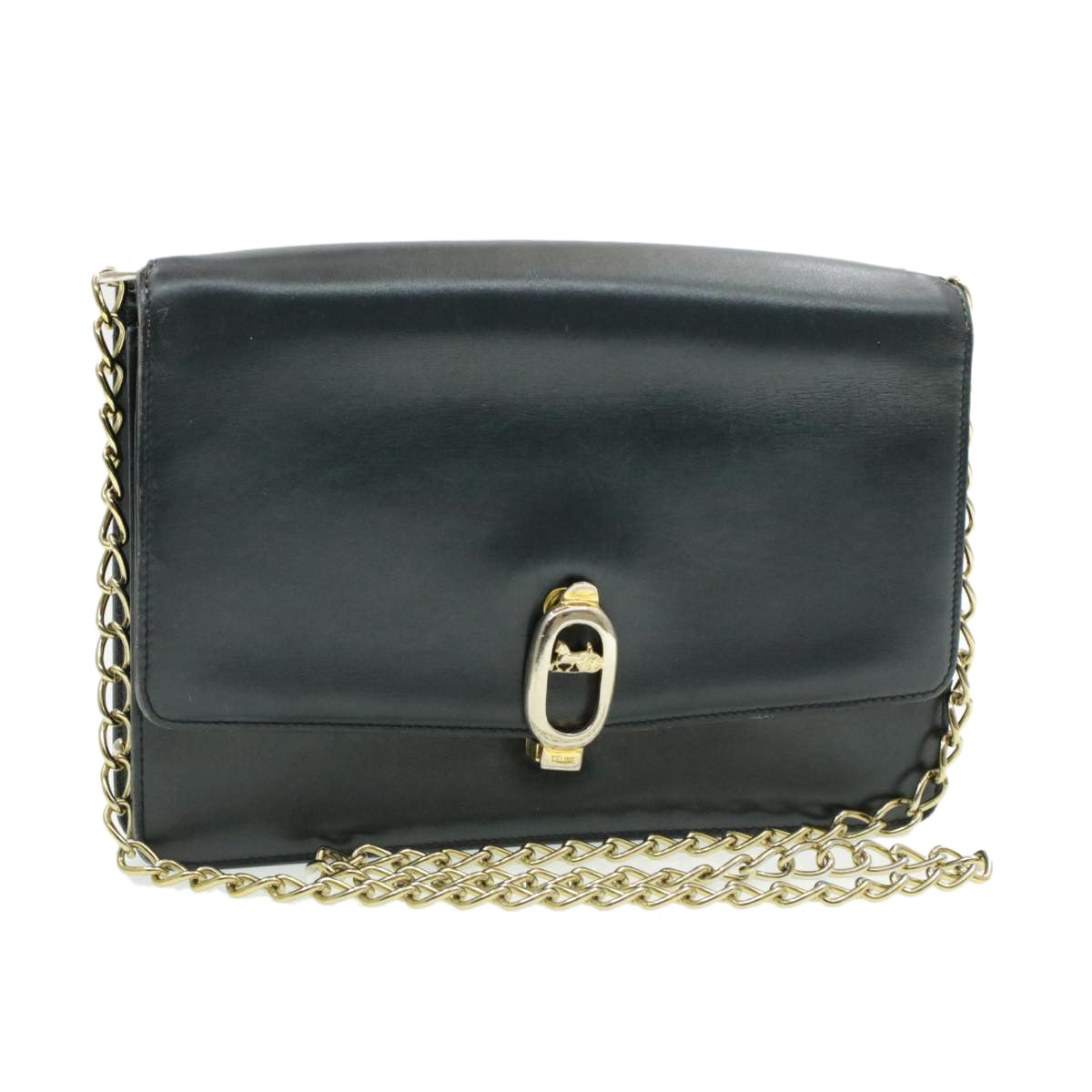Luxury Horse Carriage Shoulder Bag Navy Rd Leather Chain