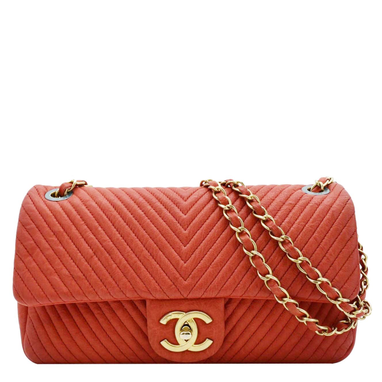 Chanel Medallion Charm Flap Wrinkled Chevron Leather Red Key Chain