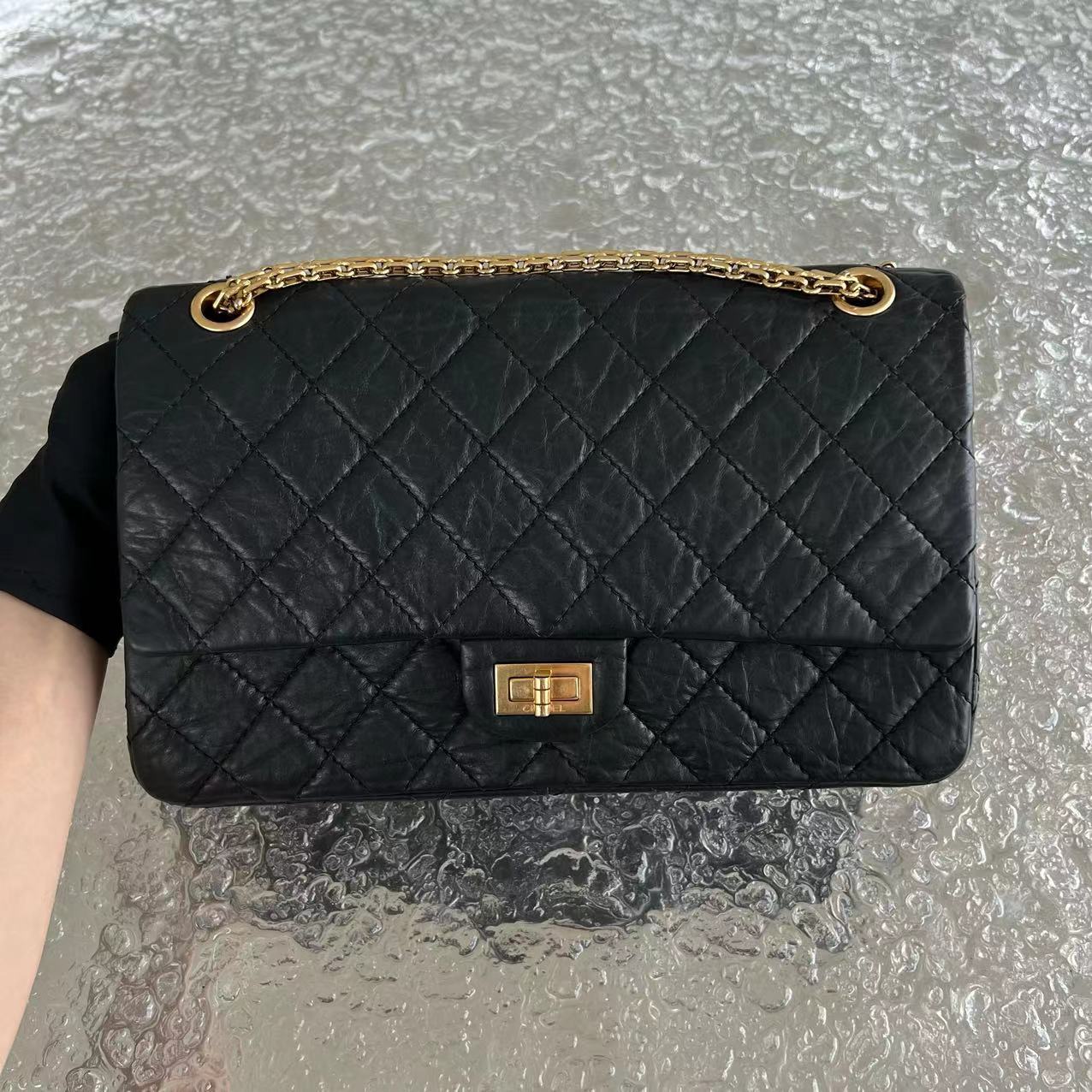 Chanel Reissue 2.55 226 Medium Quilted Calfskin Black Golden Hardware Series 15