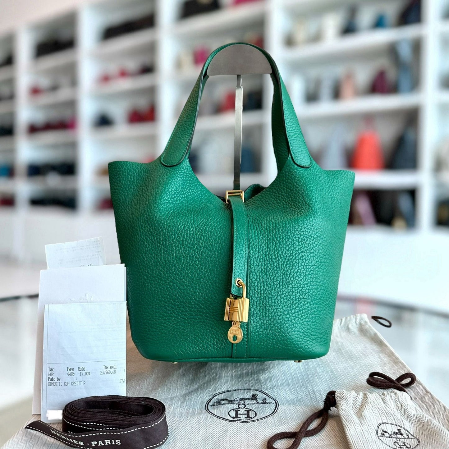 Hermes Receipt Picotin Bambou 1K Clemence Stamp Ghw Handbag Travel Bag