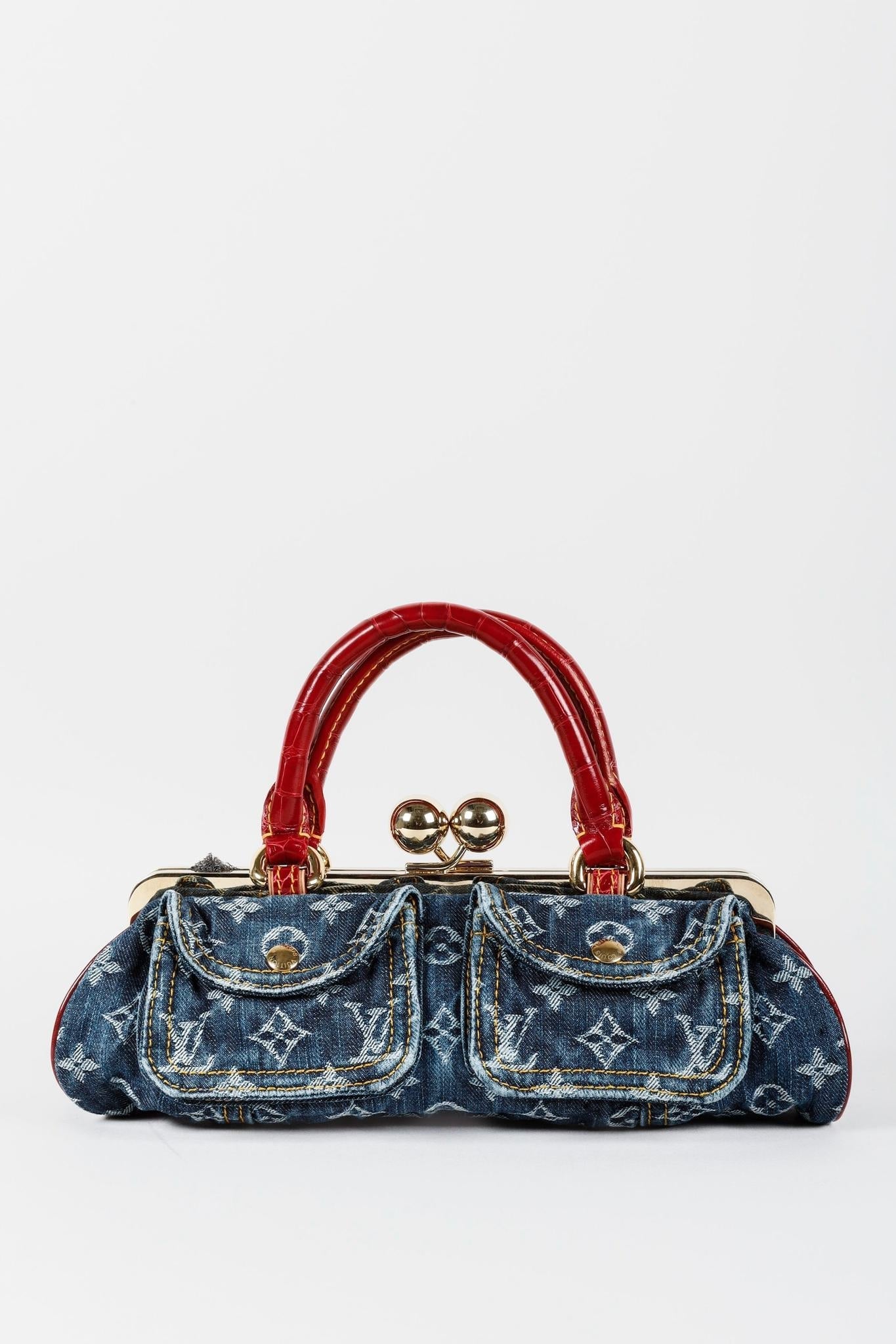 Louis Vuitton Monogram Denim Red Alligator Sac Fermoir GM