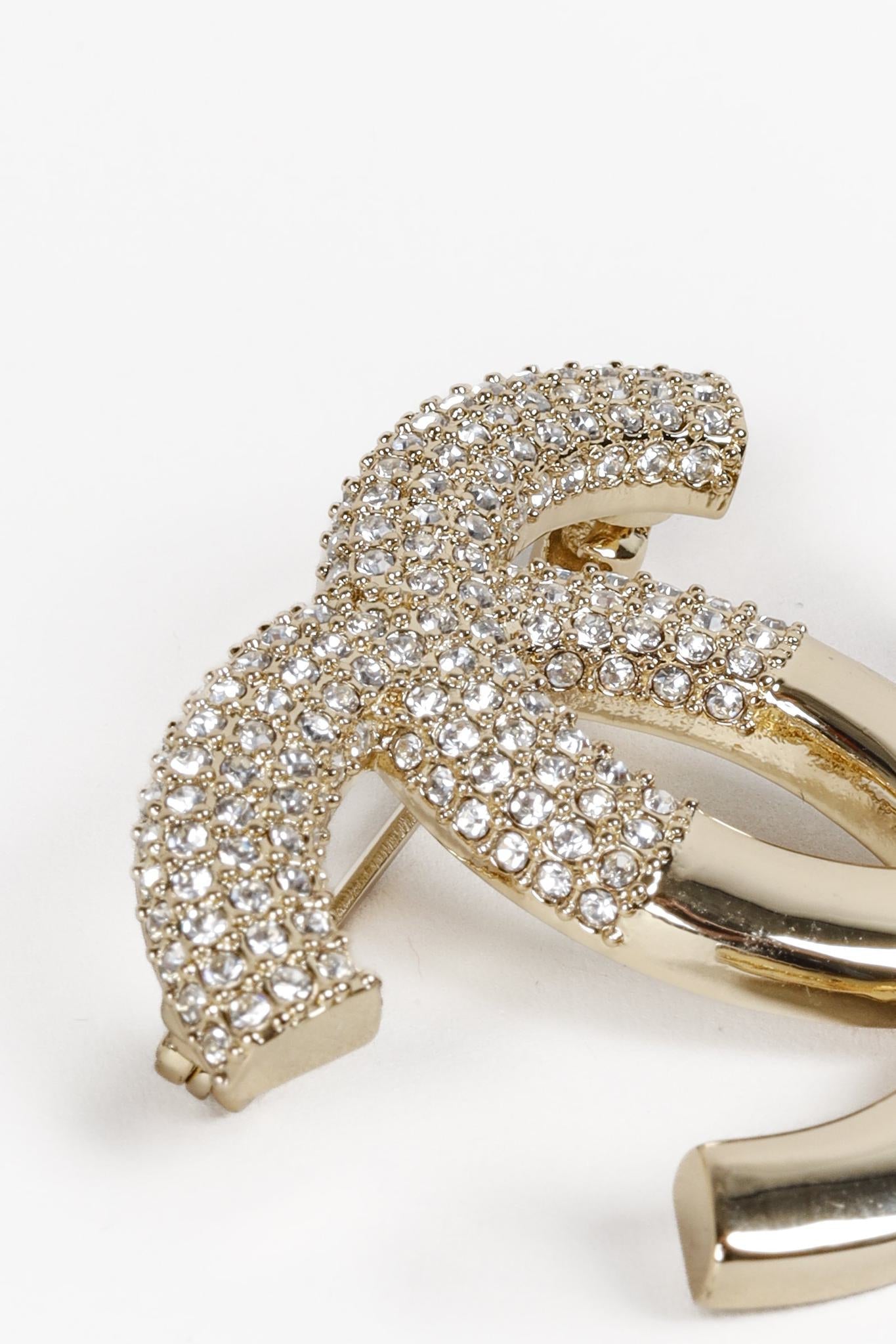 Chanel Cc Champagne Gold Crystal Brooch