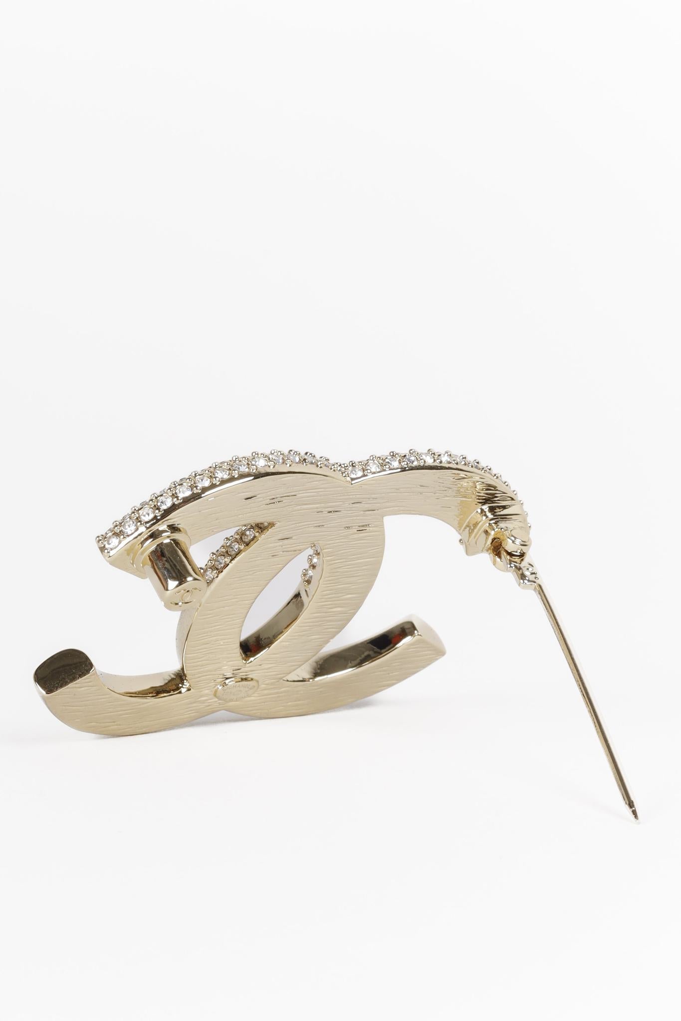 Chanel Cc Champagne Gold Crystal Brooch