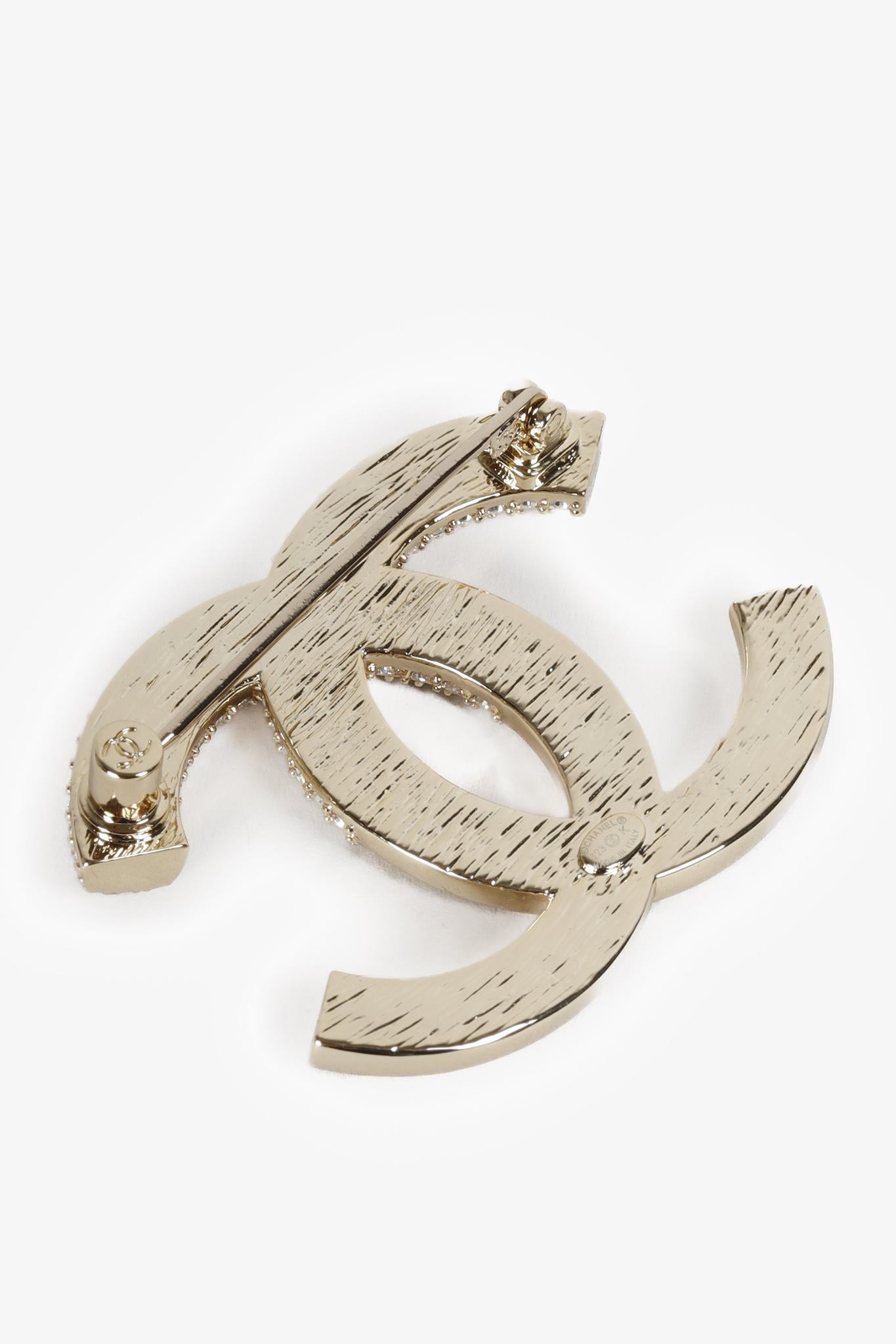 Chanel 2023 CC Champagne Gold Crystal Brooch