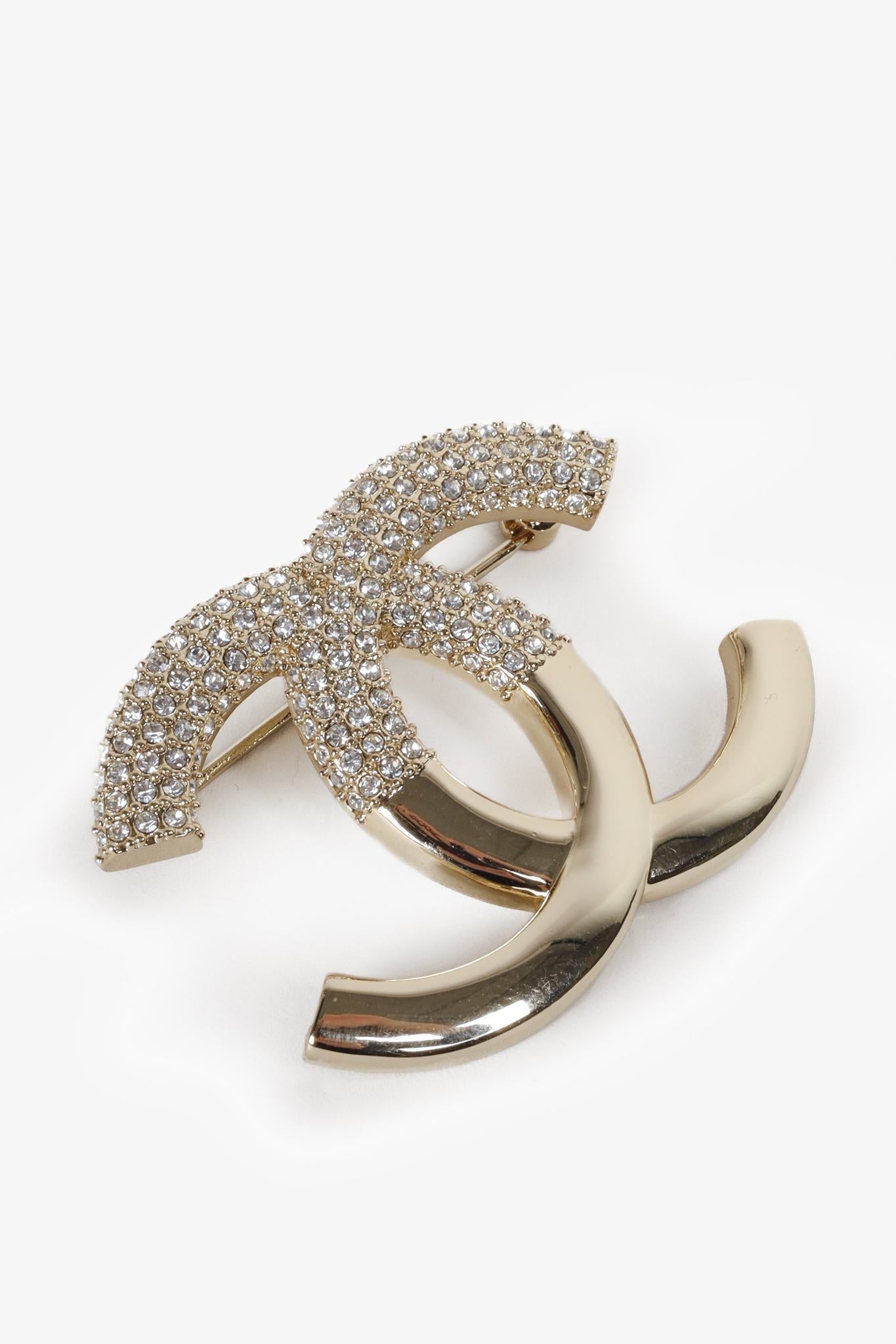 Chanel Cc Champagne Gold Crystal Brooch