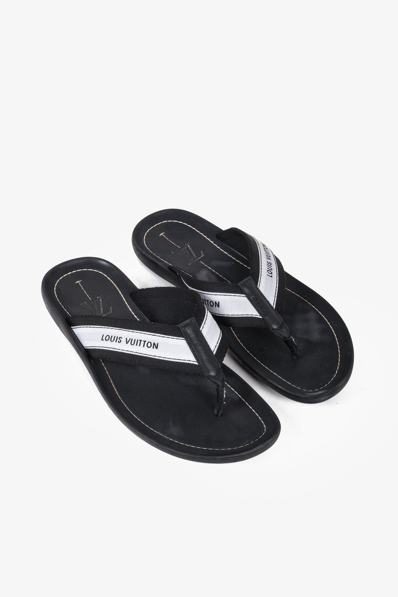 Louis Vuitton Black and White Canvas Flip Flops Fashion Accessory