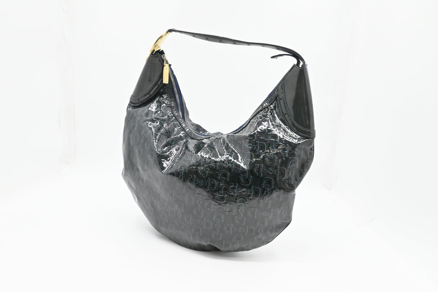 Gucci Hobo Bag In Dark Horsebit Patent Leather Blue Travel Bag