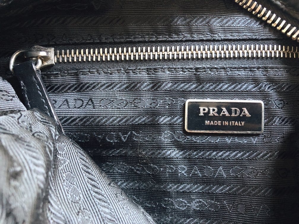 Prada Hobo Nylon Shoulder Bag Black Leather Strap