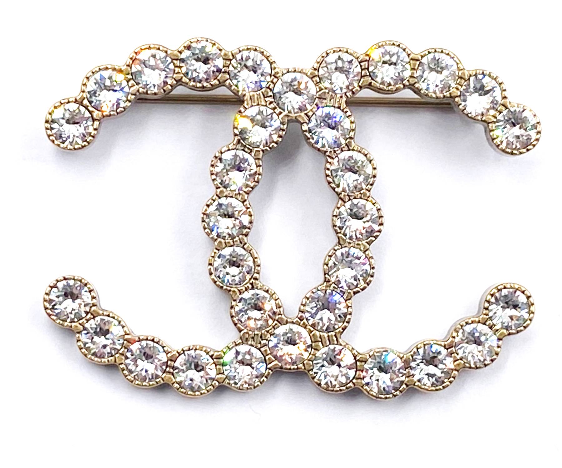 Chanel Classic Rustic Gold Crystal Brooch