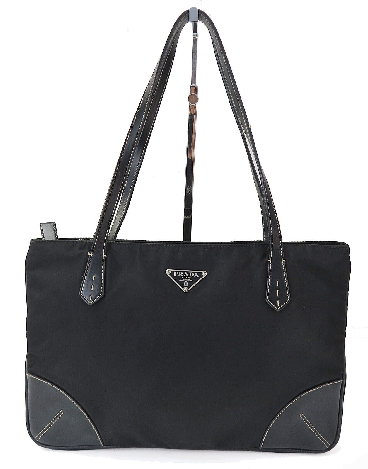 Prada Milano And Tote Bag Leather Nylon Black
