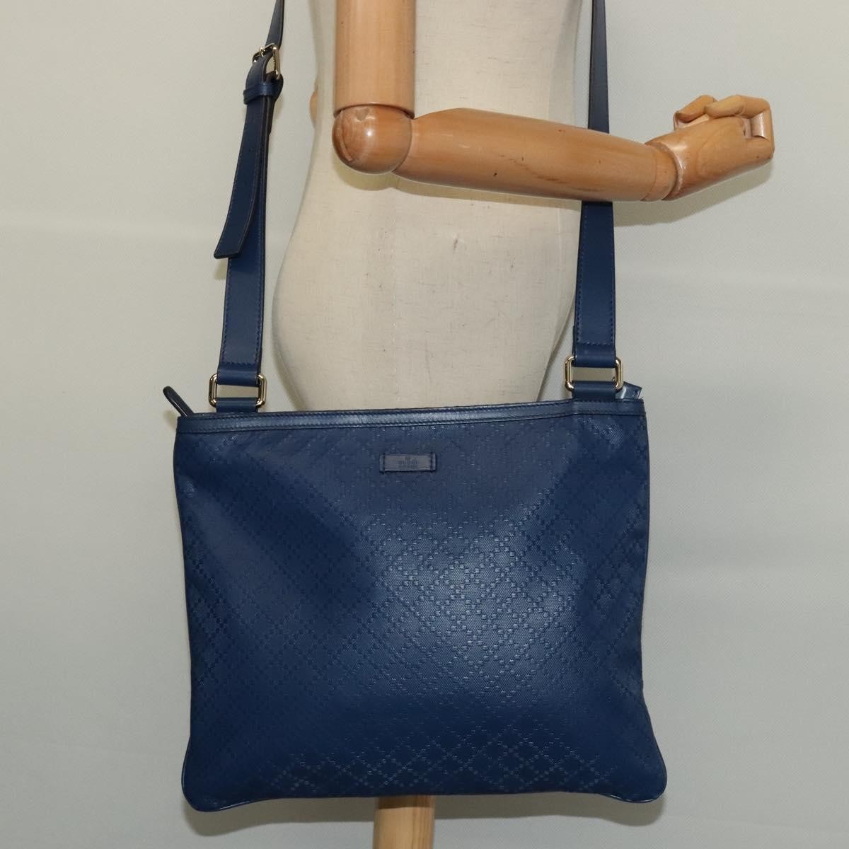 Gucci Zip Top Messenger Bag Diamante Leather Blue Leather Shoulder Bag Bag
