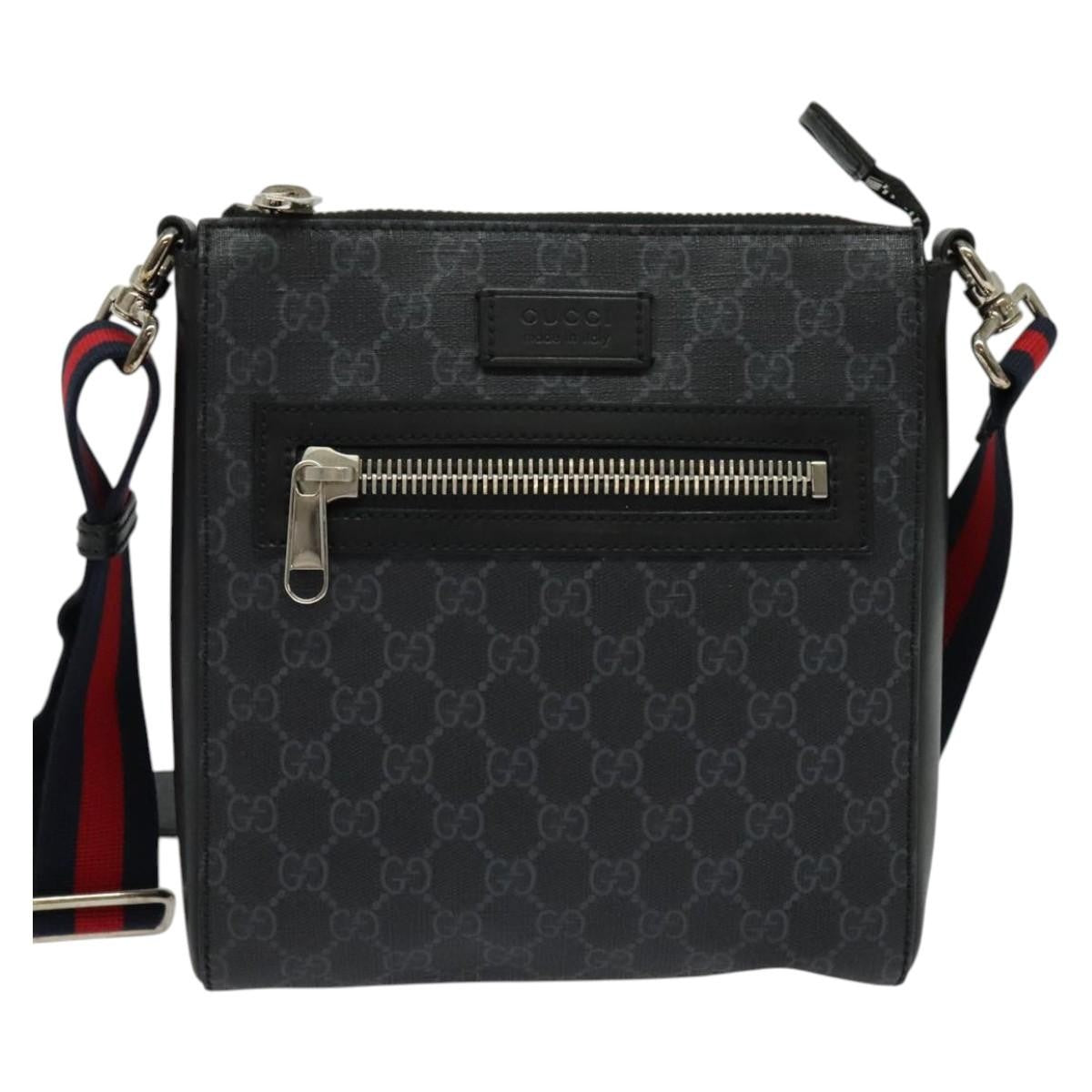 Gucci Web Strap Front Zip Messenger Bag Gg Coated Canvas Black Canvas Bag