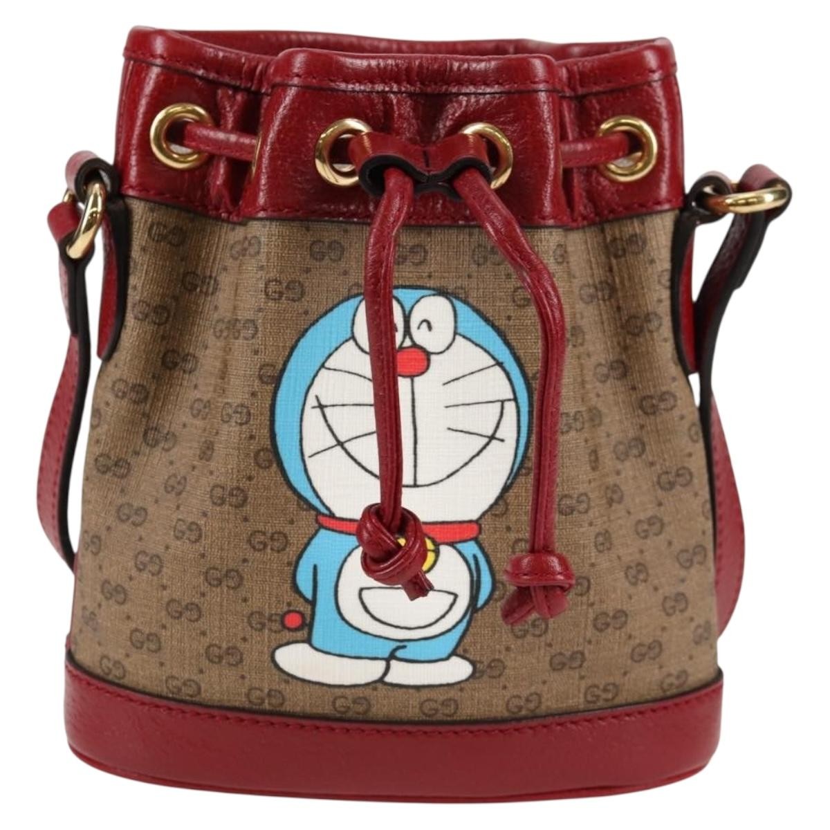 Gucci Doraemon Bucket Bag Printed Mini Gg Coated Canvas Beige Pvc Bag
