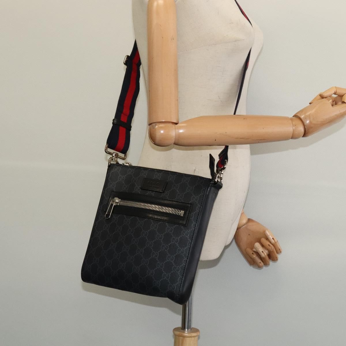 Gucci Web Strap Front Zip Messenger Bag Gg Coated Canvas Black Canvas Bag