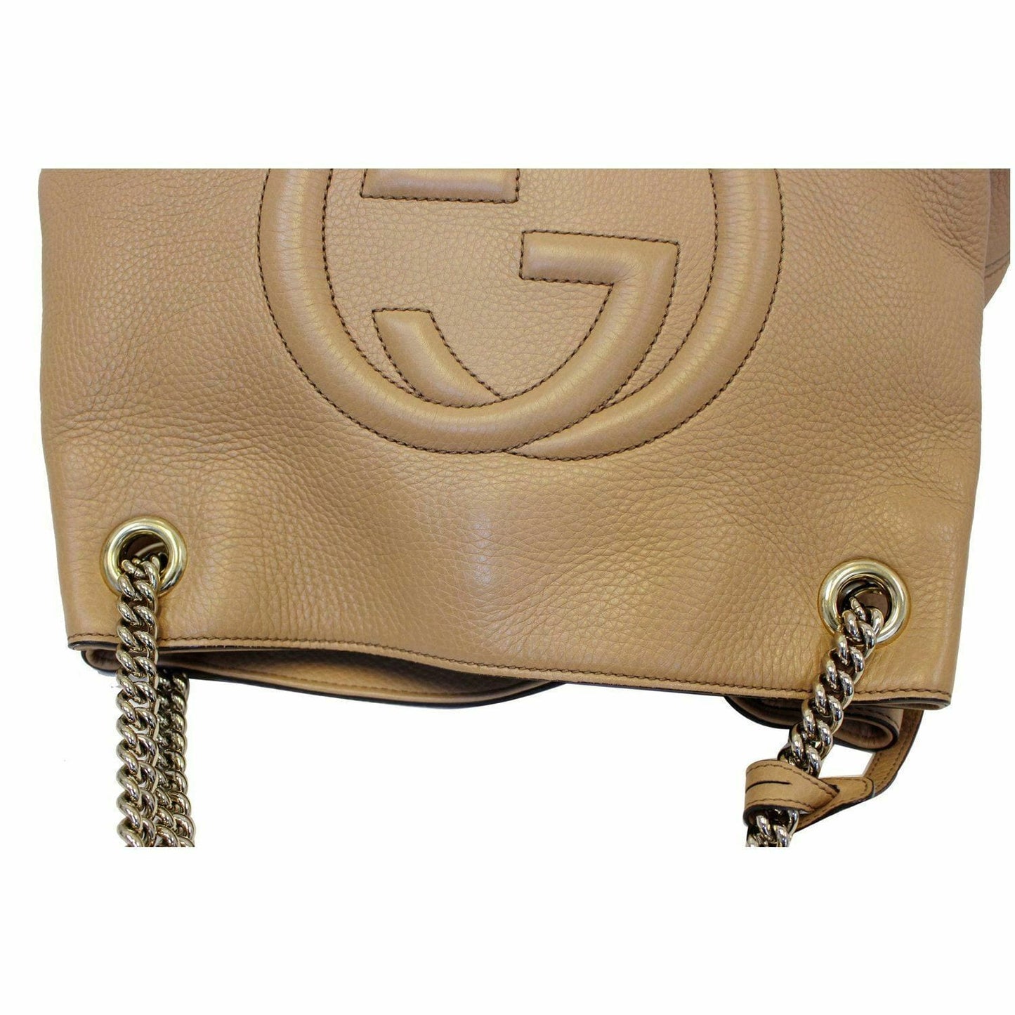 Gucci Soho Pebbled Shoulder Bag Leather Beige