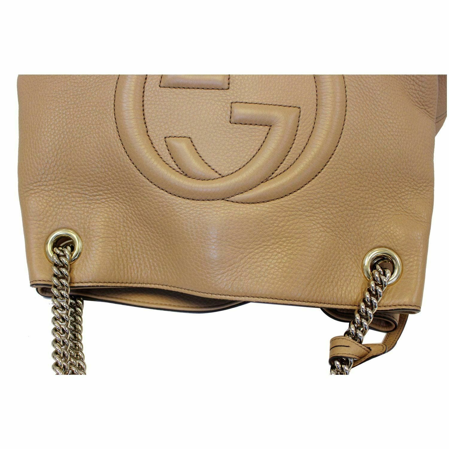 Gucci Soho Pebbled Shoulder Bag Leather Beige