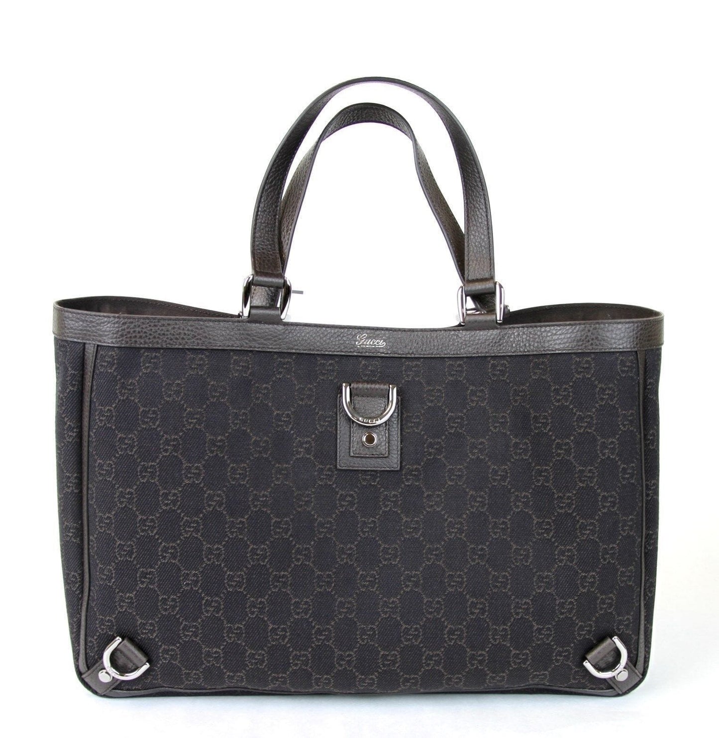 Gucci New Ring Abbey Tote Bag Handbag Denim Brown Jewelry