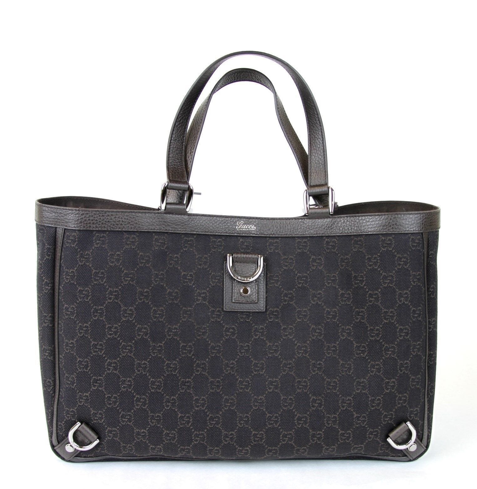 Gucci New Ring Abbey Tote Bag Handbag Denim Brown Jewelry