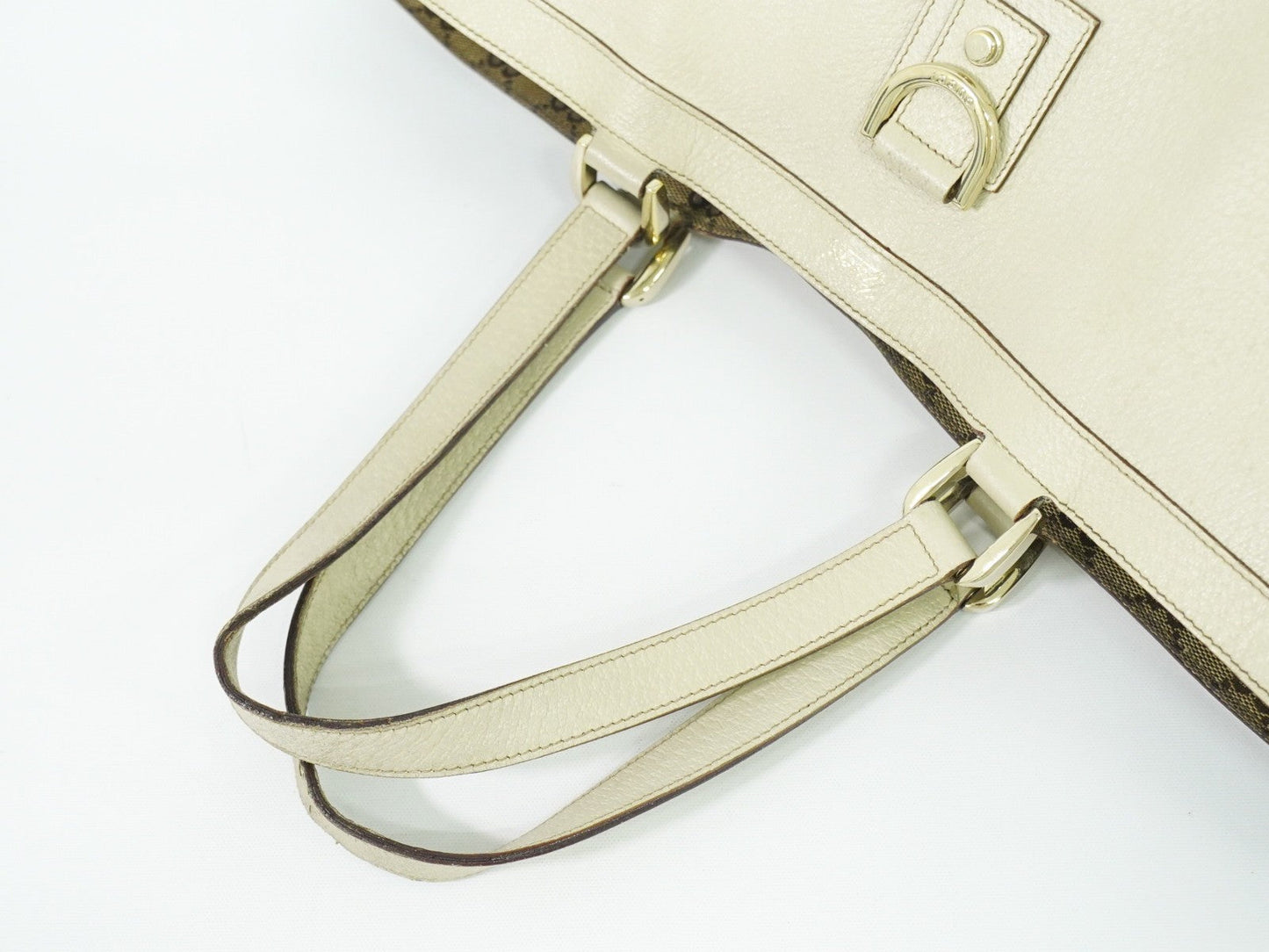 Gucci Abbey Leather With Gold Hardware Ecru Leather Tote Bag Bag