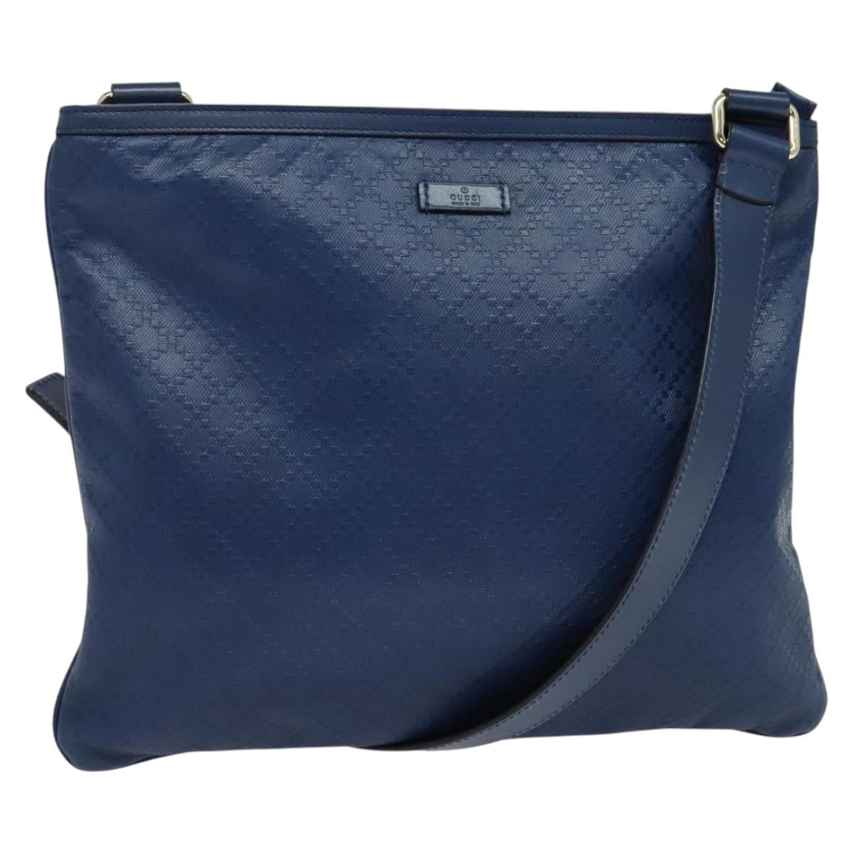 Gucci Zip Top Messenger Bag Diamante Leather Blue Leather Shoulder Bag Bag