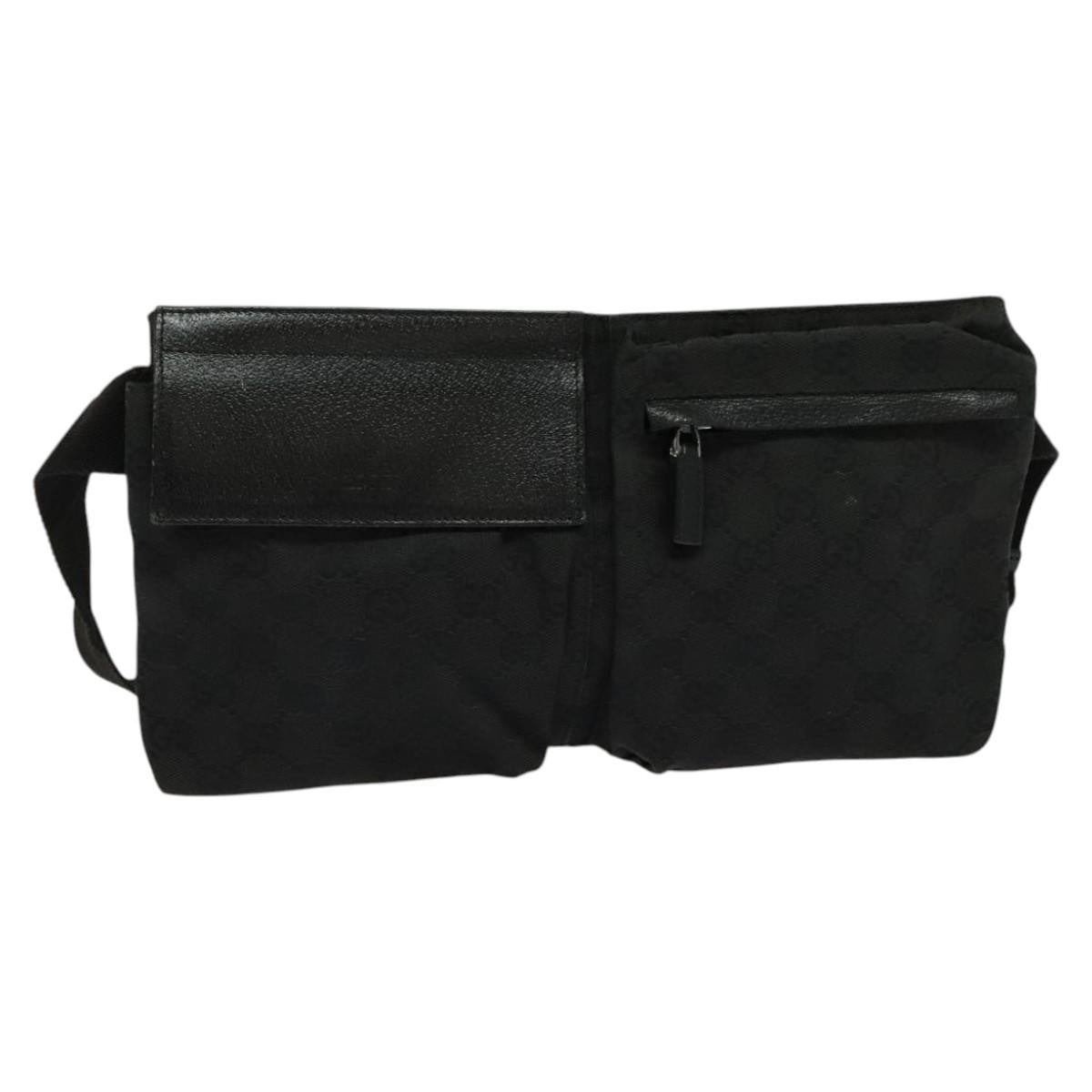 Gucci Double Belt Bag Gg Canvas With Leather Black Canvas Bag