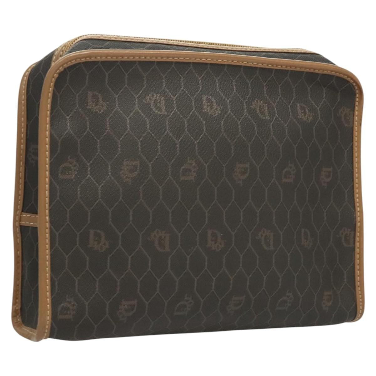 Dior Clutch Bag Christian Honeycomb Pouch Coated Pvc, Clutche Canvas Black Zip