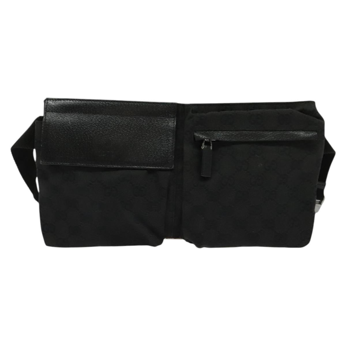 Gucci Double Belt Bag Gg Canvas With Leather Black Canvas Bag