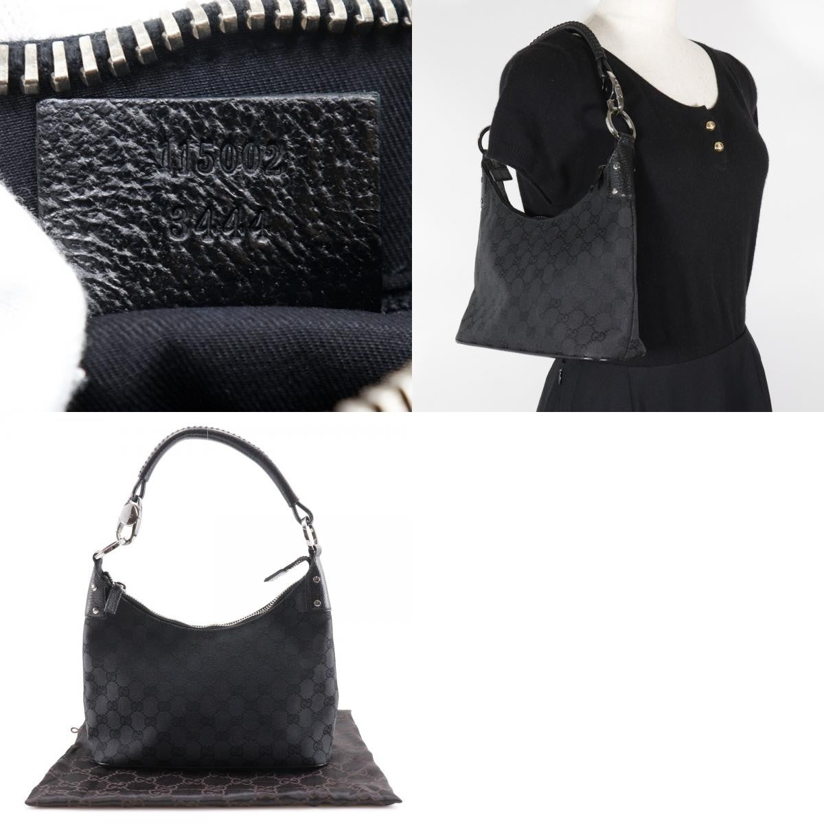 Gucci Ring Handle Zip Hobo Gg Canvas Black Canvas Shoulder Bag Bag