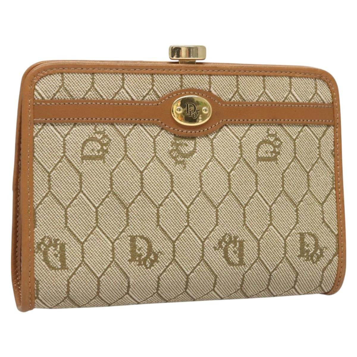 Dior Clutch Bag Christian Honeycomb Pouch Coated Pvc Clutche Canvas Beige Zip Pouche Bag 2