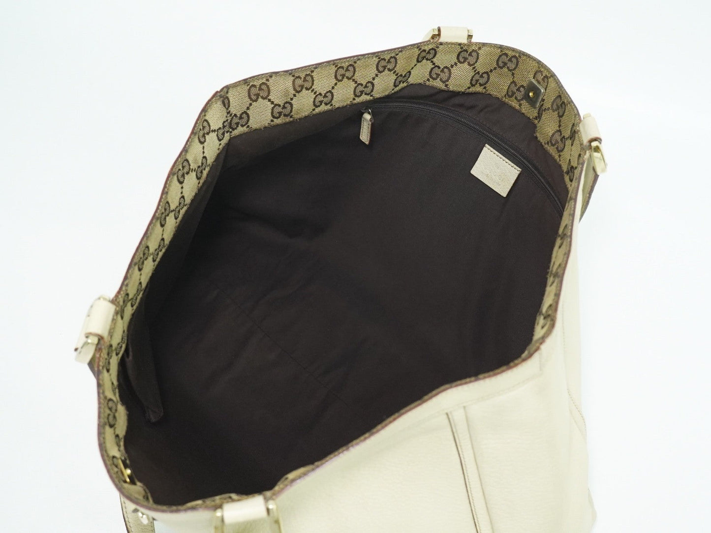Gucci Abbey Leather With Gold Hardware Ecru Leather Tote Bag Bag