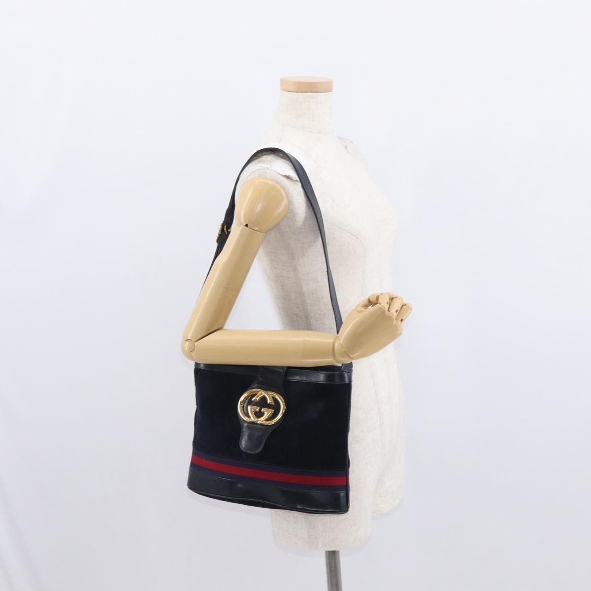 Gucci Sherry Line Shoulder Bag Suede Navy Suede Shoulder Bag Bag