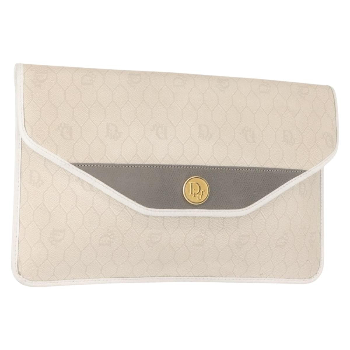 Dior Clutch Bag Christian Honeycomb Clutch Clutche & Pouche Canvas White
