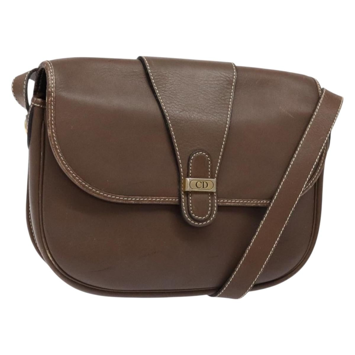 Dior Shoulder Bag Christian Cd Bag Leather Brown Flap