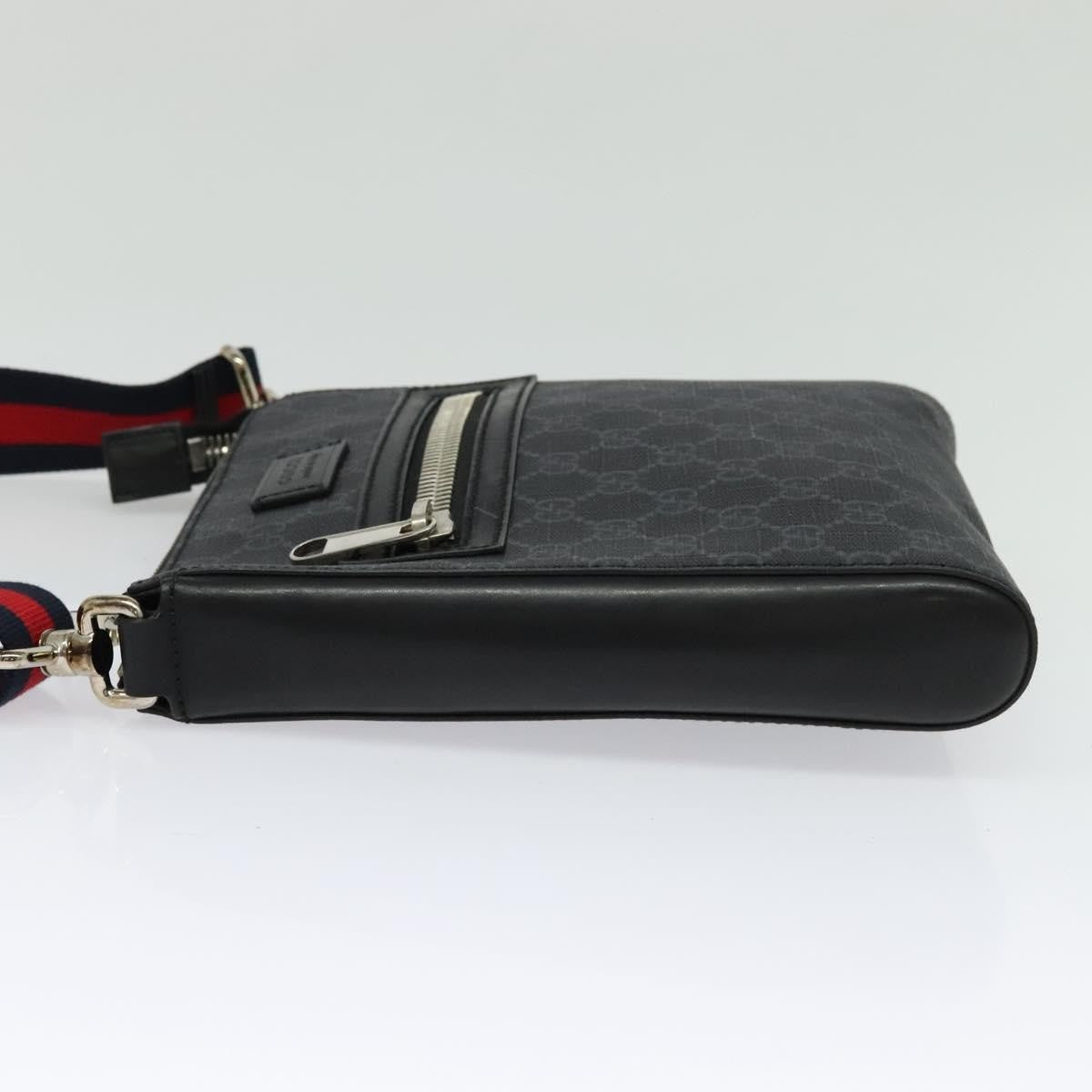 Gucci Web Strap Front Zip Messenger Bag Gg Coated Canvas Black Canvas Bag