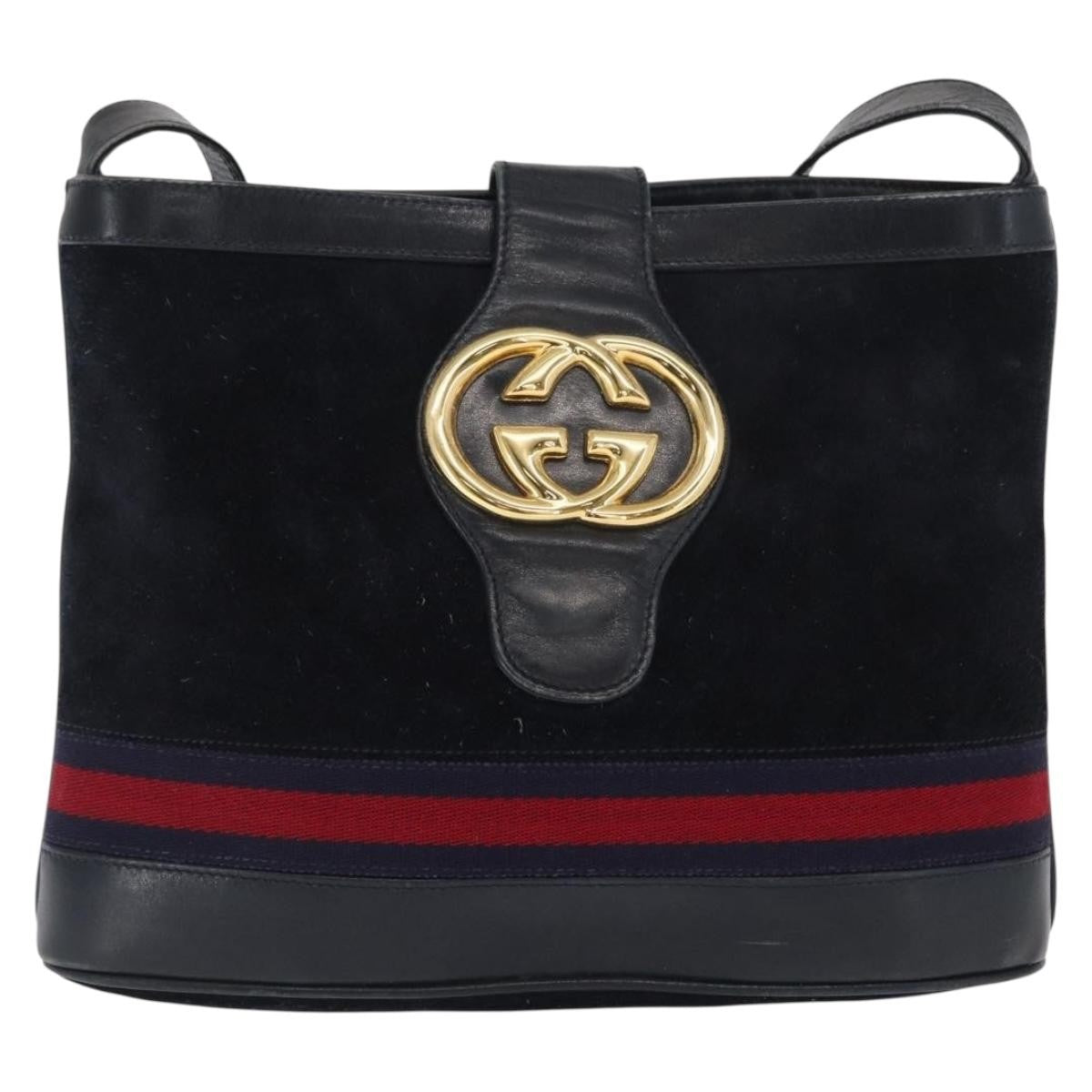 Gucci Sherry Line Shoulder Bag Suede Navy Suede Shoulder Bag Bag