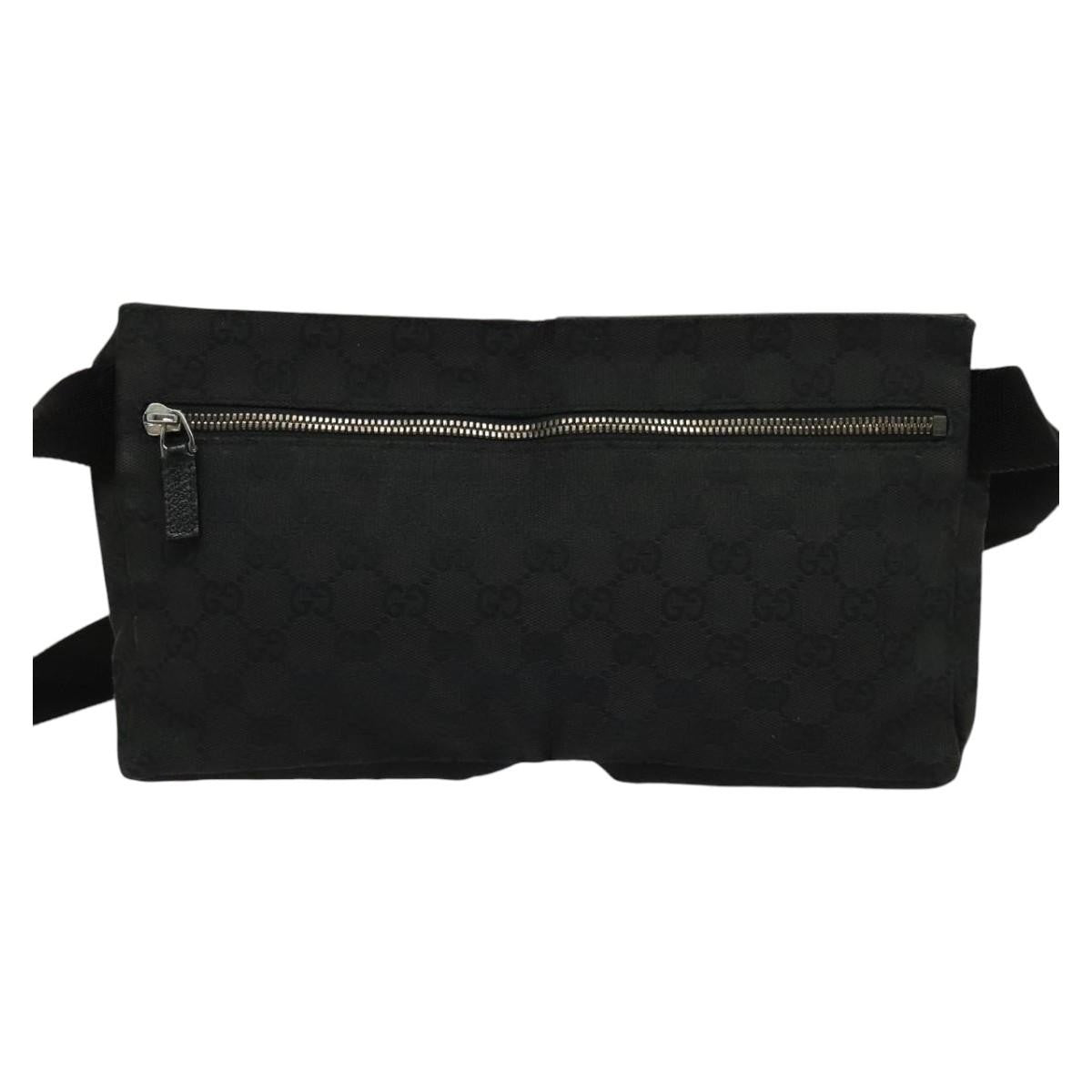 Gucci Double Belt Bag Gg Canvas With Leather Black Canvas Bag