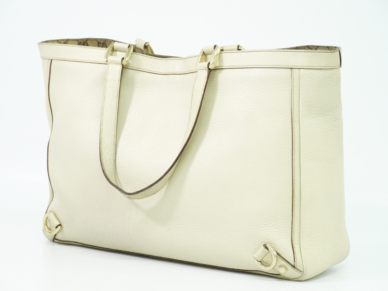 Gucci Abbey Leather With Gold Hardware Ecru Leather Tote Bag Bag